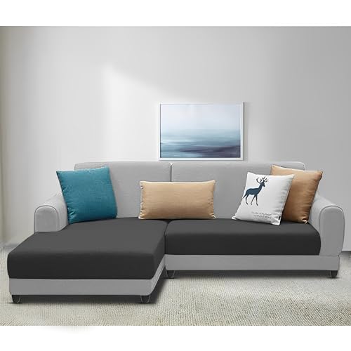 Image of Kraven LHS 4 Seater L Shape Sofa Set for Living Room (Black Grey Fabric) Premium Fabric Sofa