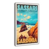 NEOHI Póster de viaje de estilo retro vintage de Sassari, Cerdeña, decoración artística de vacaciones, lienzo, pósteres e impresiones estéticas para habitación, dormitorio, oficina, decoración de 60 x
