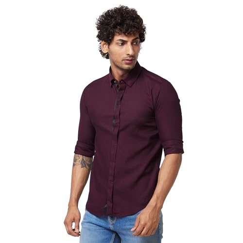 Image of Spykar Men's Regular Fit N /A Full Sleeve Solid Casual Shirts