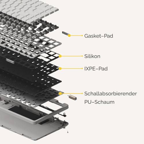 Flow Lite84 Tasten Low Profile Mechanische Tastatur (Deutsches Layout QWERTZ) - Kabellos Bluetooth/2.4G/Kabel, Swappable mit Specter Linearen Switches, Wiederaufladbar - Für Win&Mac (Marmor Grau)