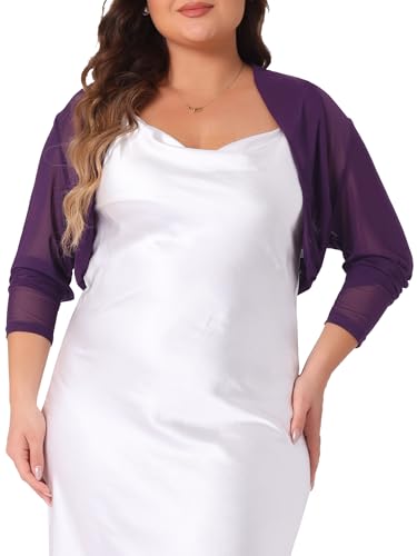 Image of Agnes Orinda Plus Size Mesh Crop Cardigans for Women Long Sleeve Open Front See Through Sheer Bolero Shrug Top