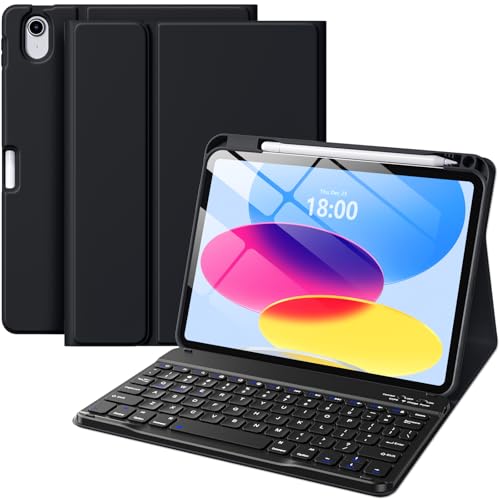Wenlaty iPad (A16) ��11����/��10���� �L�[�{�[�h�t���P�[�X - ���O���\�ȃ��C�����X ���^ �y�� ��܂�L�[�{�[�h�J�o�[ �y���V���z���_�[�t�� iPad 11�C���` 2025/11�C���` 2022�N10��10���p �u���b�N