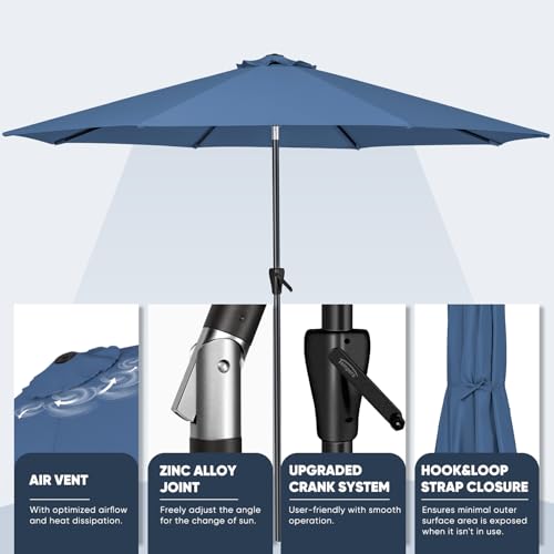 Image of Tempera Patio Market Outdoor Table Umbrella with Auto Tilt and Crank, Large Sun Umbrella with Sturdy Pole & Fade Resistant Canopy, Easy to Set