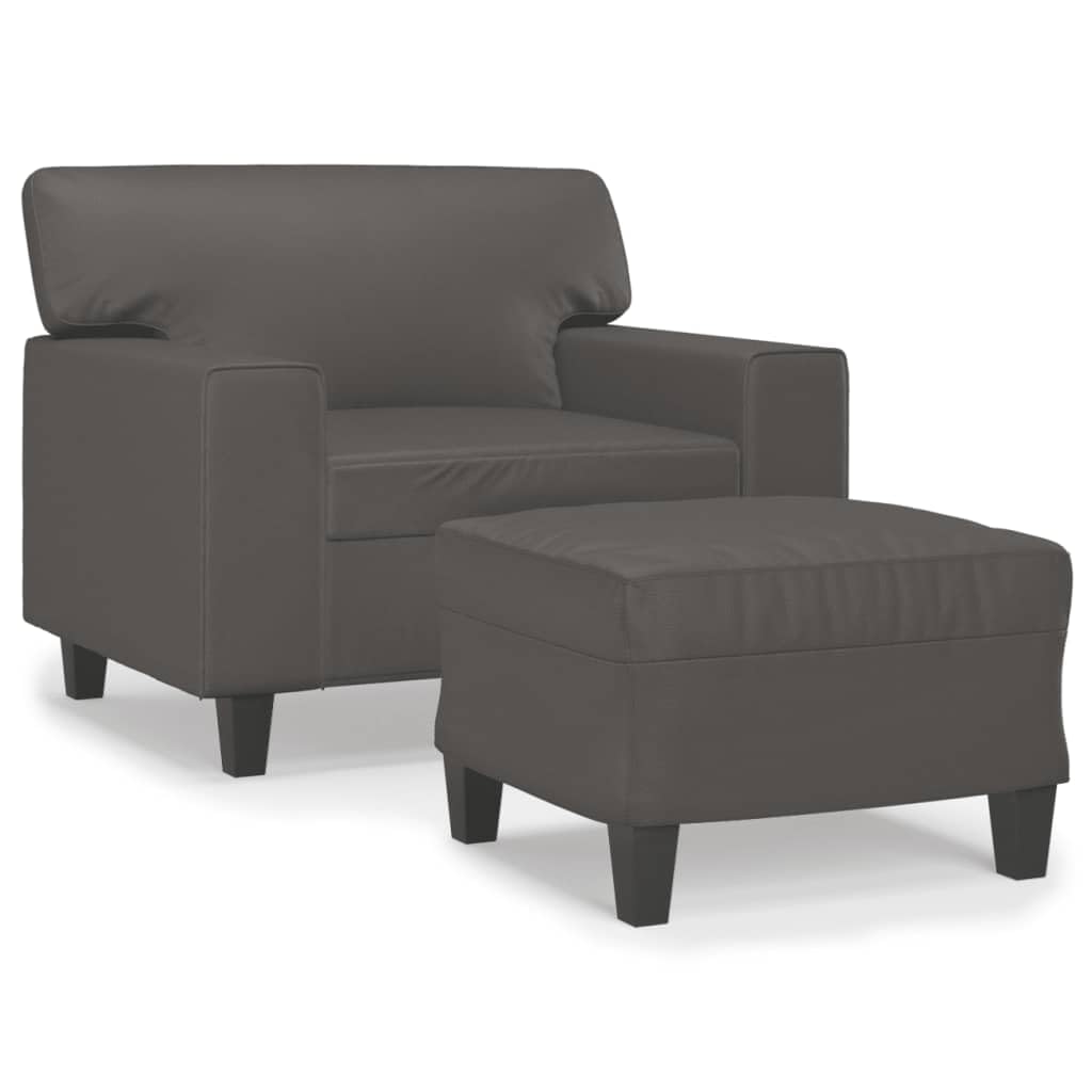 Sillón tapizado para salón en piel sintética gris de alta resistencia y confort