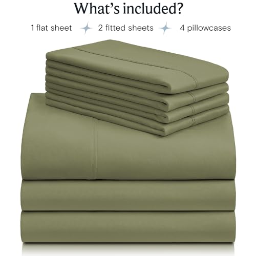 Image of LuxClub 7 PC Split King Sheet Set, Breathable Luxury Bed Sheets, Deep Pockets 18 inch Eco Friendly Wrinkle Free Cooling Sheets Machine Washable Hotel Bedding Silky Soft - Olive Split King