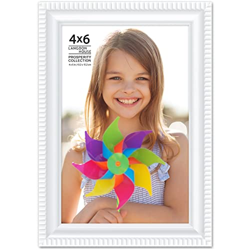 Langdon House 4x6 White Picture Frame, Contemporary Frame, Wall Mount or Table Top, Prosperity Collection