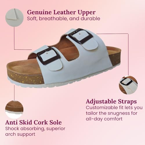 Image of Women's Genuine Leather Slippers | Comfort Sandals | Cushioned Suede Footbed | Anti-Skid Cork Sole | Flip Flips for Everyday Use