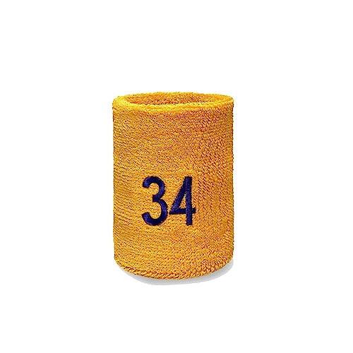 COUVER Basketball Terry Wristband, Yellow Purple Number 34, 2.5 in, 1 PC