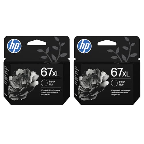 Image of HP 67Xl Black High-Yield Ink Cartridge - 2 Pack| Works with DeskJet 1255, 2700, 4100, Envy 6000, 6400 Series