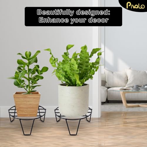 Image of Pivalo Round Plant Stand Galvanised Metal Gamla Support Corner Rack Display Shelf Indoor & Outdoor Flower Pot Holder for Planters Home Garden Balcony Decoration (Pack of 2, Black)