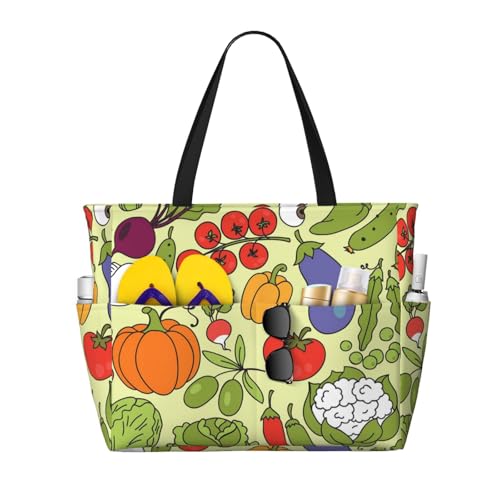 Hnnkloy Varios patrones de vegetales,Bolso de playa de gran capacidad, bolso de hombro de viaje para mujer, bolso de mano impermeable.