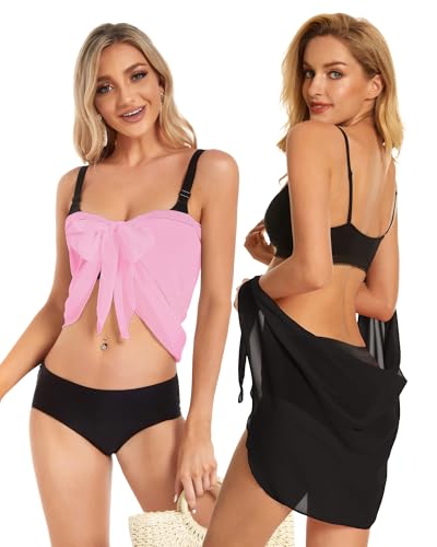 Image of CHICGAL 2 Pieces Women Beach Sarong Bathing Suit Wrap Skirt Sheer Bikini Swimsuit Cover Ups for Swimwear