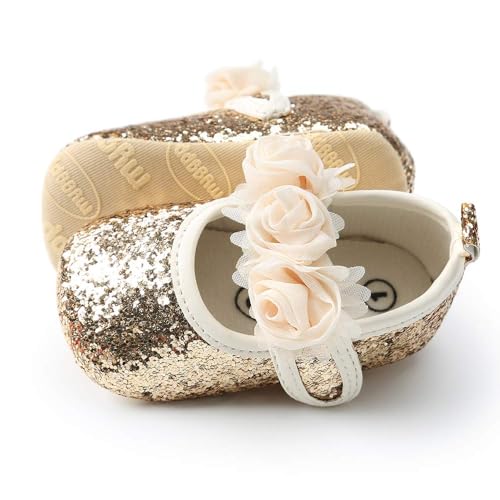 Image of KIDSUN Infant Baby Girls Mary Jane Shoes Non-Slip Rubber Sole Ballet Slippers Princess Dress Wedding Shoe Newborn Crib Shoes First Walkers Shoes