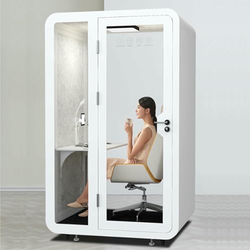 Cabina móvil insonorizada con iluminación LED, ruedas y puertos USB para espacio de trabajo u oficina en casa
