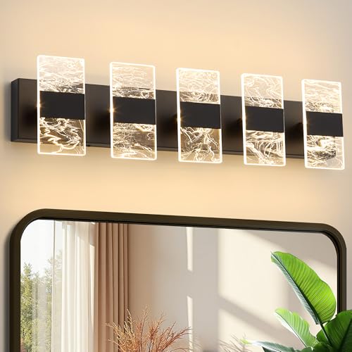 Image of Modern LED Bathroom Light Fixtures Dimmable 5-Light Black Vanity Light