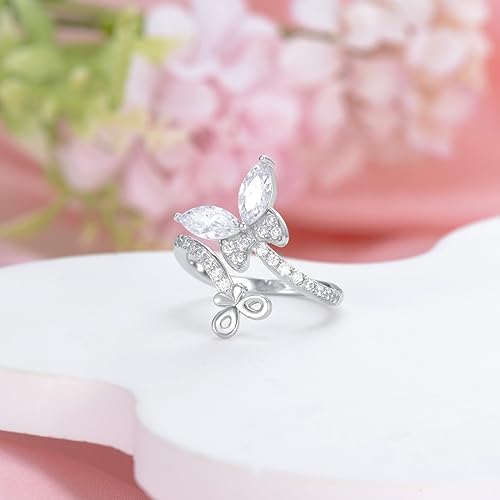 Image of Bee /Butterfly /Mustard Seed /Hummingbird /Cat /Rainbow Adjustable Ring for Women 925 Sterling Silver Spoon Rings for Women Size Fits Most People