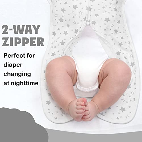 Image of 2 Pack Swaddles 0-3 Months, 2 Way Zipper Swaddles, Arms in /Out Convertible Baby Swaddle, 100% Cotton Arms Up Newborn Sleep Sacks, Star & Gray