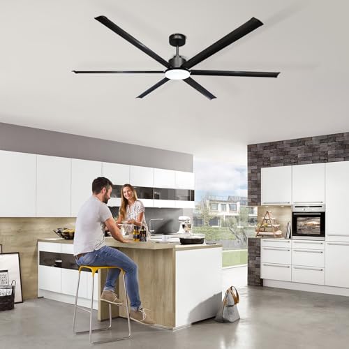 GESUM 84 Inch Ceiling Fans with Light, Industrial Ceiling Fan with 6 Aluminum Blades, Reversible, 6-Speeds, Large Ceiling Fan for Porch/Garage/Shop (Black) by GESUM - Used condition - Image 8