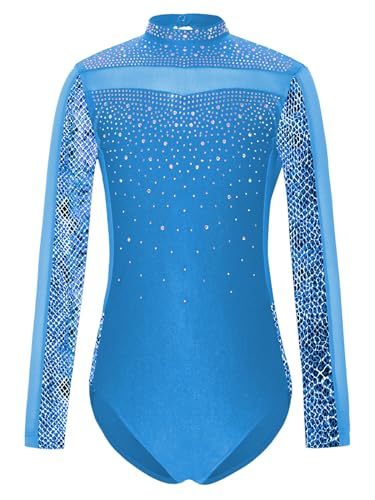 Costume gymnastique manches longues à motif patchwork brillant pour fille