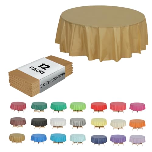 Evershine (12-Pack Heavy Duty Plastic Table Covers Tablecloth (Reusable) (Round 84
