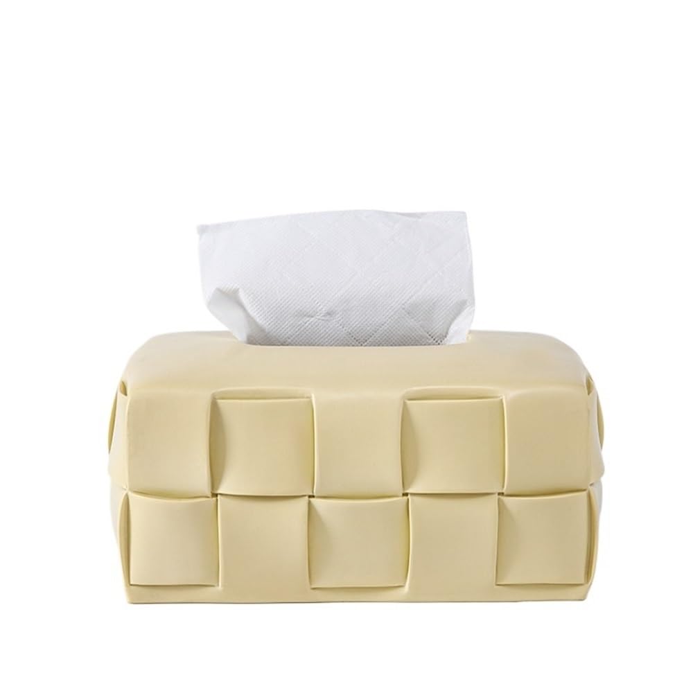 Tissue Case Tissue Box Ceramic Square Woven Texture Home Living Room Desktop Organizer Tissue Dispenser(Yellow)
