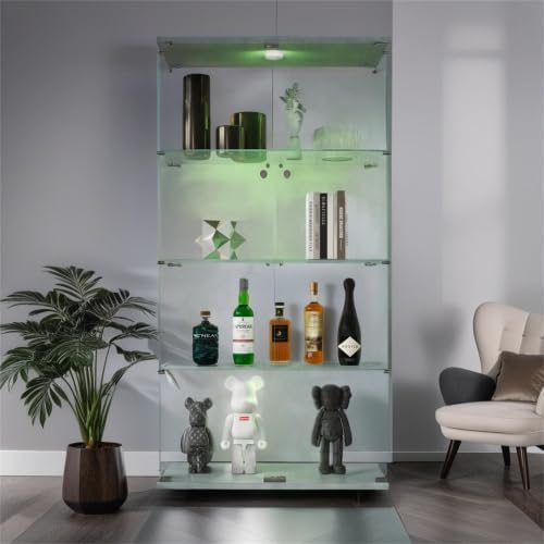 Glass Display Cabinet - Tall 4-Shelf Showcase for Collectibles and Curios, 64.56”(H) x 31.69”(L) x 14.37”(W)