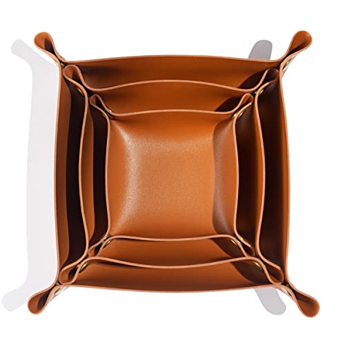 Tskijun 3 packs PU Leather Tray in 3 Sizes Jewelry Tray Glossy Leather Desk Organizer Leather Catchall Tray for Jewelry/Key/Coin/Sun Glasses/Watch/USB Cables etc. (brown)