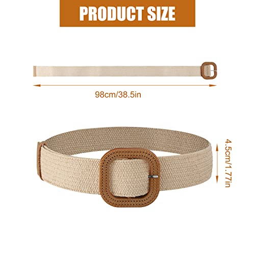 2pcs Straw Woven Elastic Stretch Belts Women?Wide Braided Rattan Waist Belts for Dresses Summer Beach Raffia Dress Belts with Wooden Buckle for Ladies Women Dresses2
