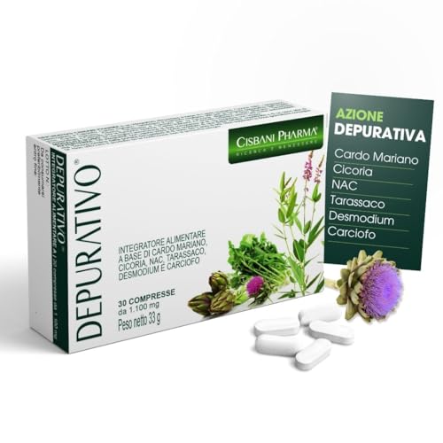 Depurativo Fegato con Cardo Mariano Formula Alto dosaggio 1000mg per dose giornaliera, di cui 800mg di Silimarina, potenziata con Cicoria, NAC, Tarassaco, Desmodium e Carciofo, 30 compresse