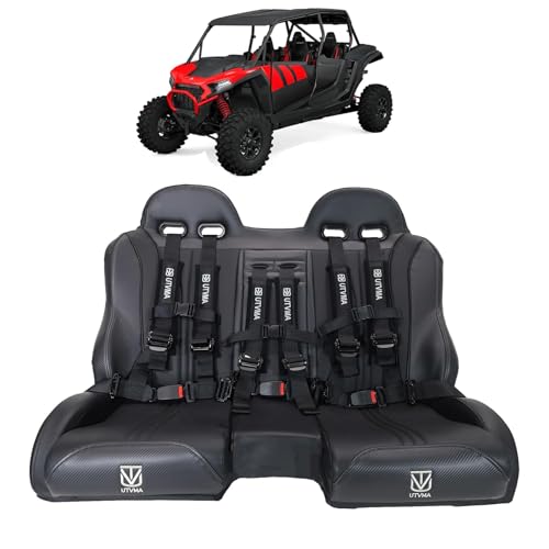 RZR 1000 Front or Rear Bench Seat with Harnesses – Fits 2024+ 2-Seater & 4-Seater Models – UTV Replacement Seat Kit (3 Black Off-road Harnesses + Black Bench Seat)