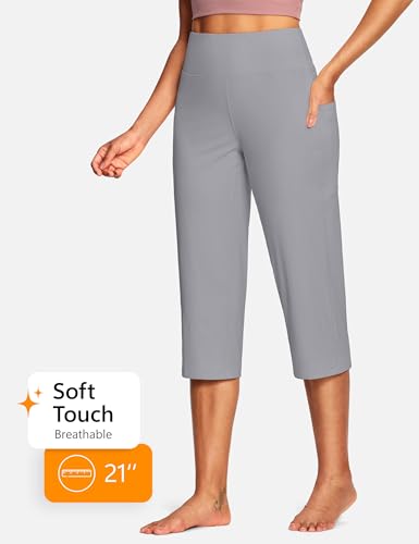 Image of ISEEGZ 15 inch / 18 inch / 21 inch / 25 inch Capri Pants for Women High Waist with Pockets Women's Capris Workout Yoga Pants Loose Straight Leg