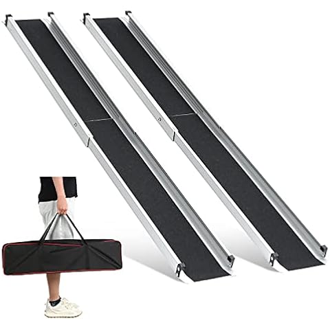 Teleskop Rollstuhlrampe 83.5-152cm, gardhom Verstellbare Tragbare Aluminium rutschfeste Teleskoprampe mit 272KG Ladenkapazität für Treppe und Hindernissen Haus Schritte in der Textiltasche Cover