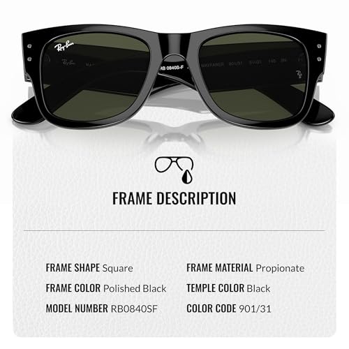 Ray-Ban RB0840SF MEGA WAYFARER LOW BRIDGE FIT Square Shaped Sunglasses for Men & Women with Official RAYBAN Eyewear Kit3