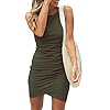 BTFBM-Women-Casual-Crew-Neck-Ruched-Sleeveless-Tank-Bodycon-2021-Shirt-Short-Mini-Dresses BTFBM Women 2023 Summer Sleeveless Tank Dresses Crew Neck Slim Fit Short Casual Ruched Bodycon Party Club Mini Dress(Dark Green 2, Medium)