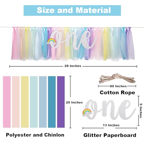 Image of 1st Birthday High Chair Banner One Year Birthday Decorations Pastel Rainbow Theme First birth day Banner for Girls Boys 1st birthday Party Baby Shower Decorations Highchair Garland