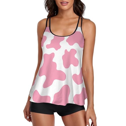 Ensemble bikini tankini vache rose anti-frottement avec short de garçon confortable