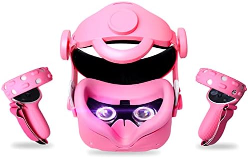 6 in 1 Set Head Strap for Oculus Quest 2 Accessories,MODJUEGO Adjustable Forehead Strap with Silicone Touch Controller Grip Cover, VR Face Cover and VR Shell Protector Cover Replacement