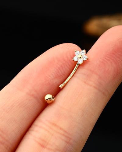 Jewseen 14K Gold Rook Piercing Jewelry 16g Rook Earring Flower Curved Barbell Rook Piercing Eyebrow Piercing Jewelry Daith Piercing Jewerly Lip Ring for Women Men2