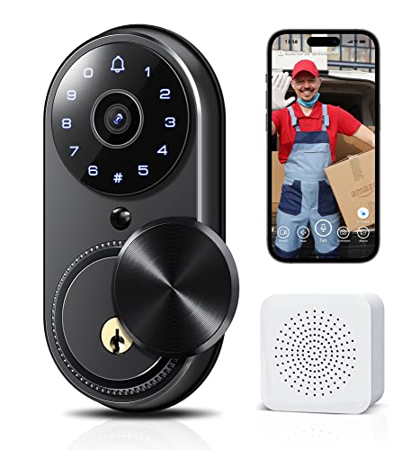 Smart Lock With Camera, Kawden Wifi Keyless Entry Door Lock Deadbolt, Smart Locks For Front Door, Built-In Wifi, 1080P Hd Video, Doorbell Camera With Chime, Alexa Google Enable, App Remote Control #TOP25