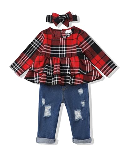 Image of Baby Girl Clothes Toddler Girls Winter Outfits Infant Clothing Ruffle Top Denim Pants Jeans Cute Fall Outfit Set