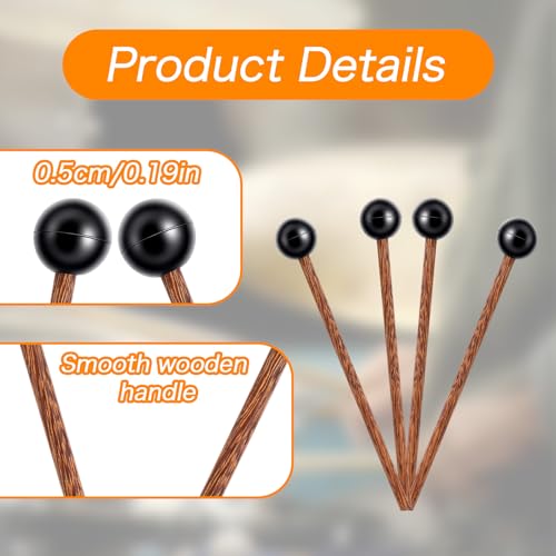 Shimmeroo 4Pcs Xylophone Mallets, Glockenspiel Mallet, 5.7in Wooden Rubber Percussion Mallets, Drumsticks, Percussion Sticks, Tongue Drum Mallet