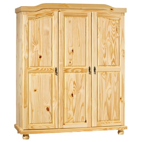 AltoBuy Oliver - Armoire 3 Portes + Penderie Bois Massif Naturel
