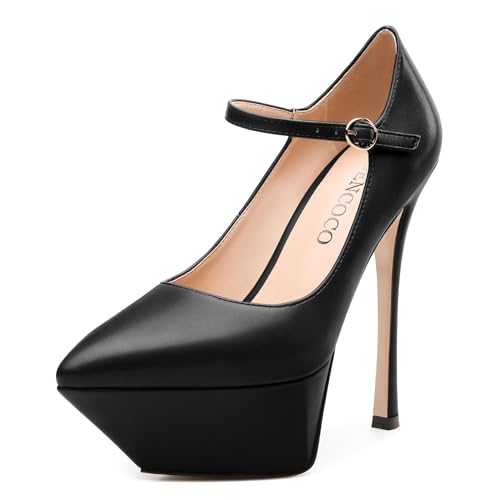 MODENCOCO Women's Platform Mary Jane Pumps High Heel Stiletto Pointed Toe Heels Ankle Strap Sexy Party Prom Dress Shoes