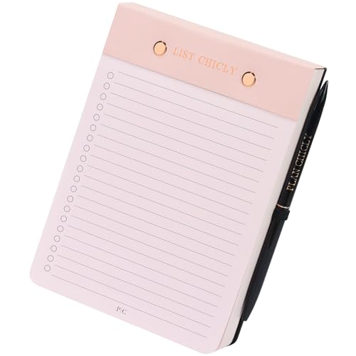 Bloc-notes ligné Buqoo 14x19cm rose avec 100 feuilles perforées et stylo noir