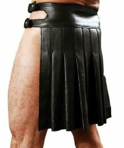 Mens Gladiator Real Black Leather Kilt Utility Sport Kilt Sexy Gay Clubwear LARP2