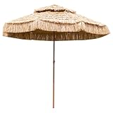 Grand parasol : le parasol hawaïen a un diamètre de 250 cm, ce qui offre une très grande surface d'ombre. Grâce à ses bords plus larges, il peut accueillir plusieurs personnes en même temps.