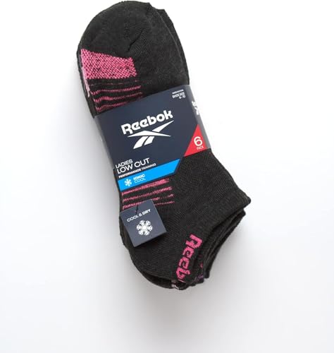 Image of Reebok Womens No Show Socks Moisture Wicking Cushioned Low Cut Socks 6 Pack