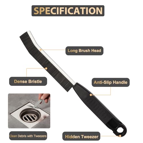 Image of Hard Bristle Crevice Cleaning Brush,Grout Cleaner Brush,Scrub Brushes for Tile Floor,Gap Cleaning Supplies with Clip for Bathtub,Shower,Kitchen,Home Essentials,Gi-ft for Women Men(3PCS Frosted Black)