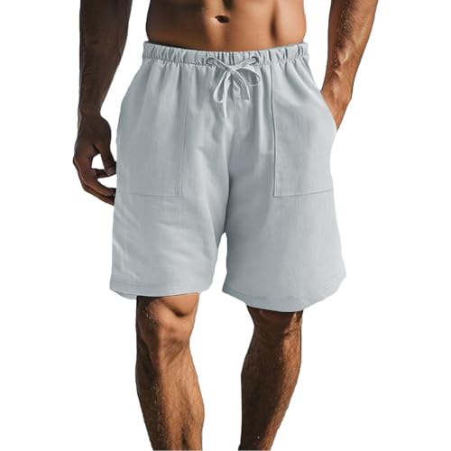 Pantalones Hombre Verano Lino Cortos Deportivo Casuales Pantalon Corto Ajuste Regular Pantalón Corton Cintura Elástica de Bolsillos Laterales Bermuda Short de Playa Caminar