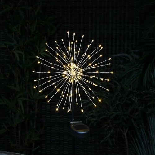 Image of GIGALUMI GL-508 120 LED Solar Firework Light with 2V Panel 8 Modes 600mAh Ni-MH Battery Starburst String Lamp for Party Decor Patio Pathway Lawn Yard (Pack of 1, Warm White)